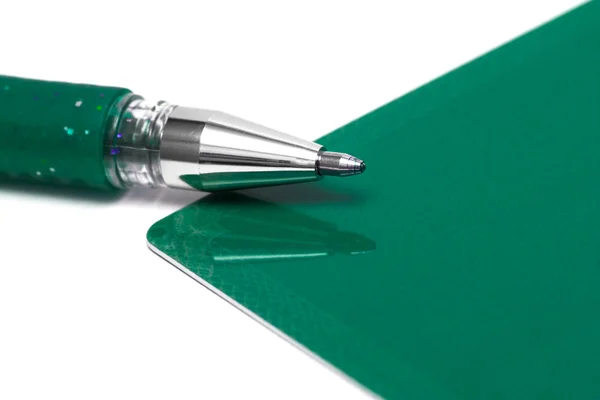Greeting card with pen isolated — Stock Photo, Image