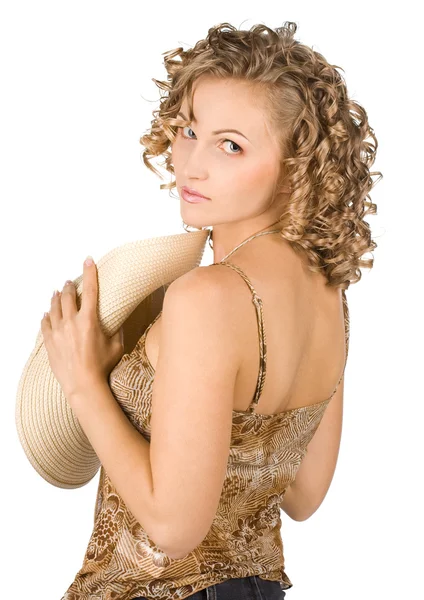 Elegant woman is in a hat — Stock Photo, Image