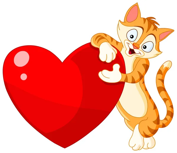 Kat houden hart valentine — Stockvector