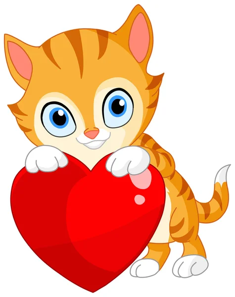 Gatito con corazón de San Valentín — Vector de stock
