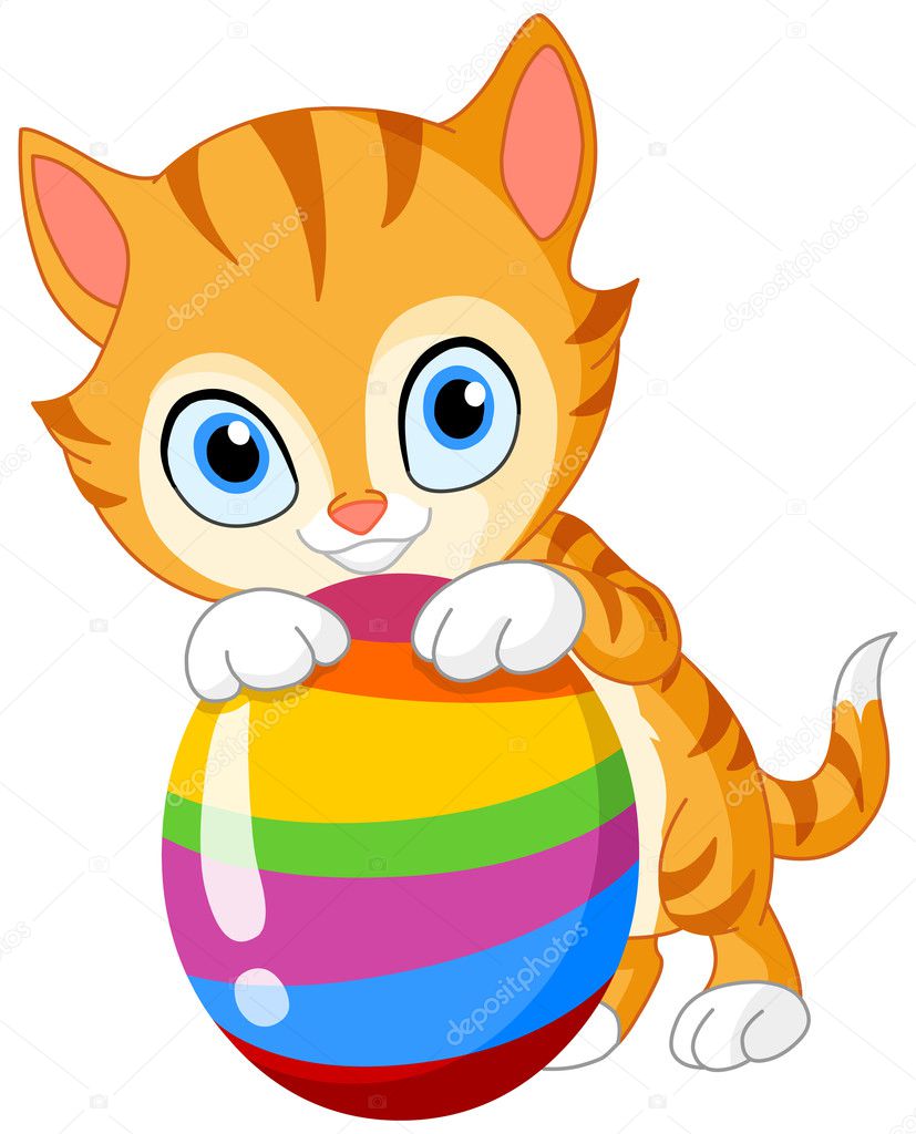 kitten with egg easter - stock illustration