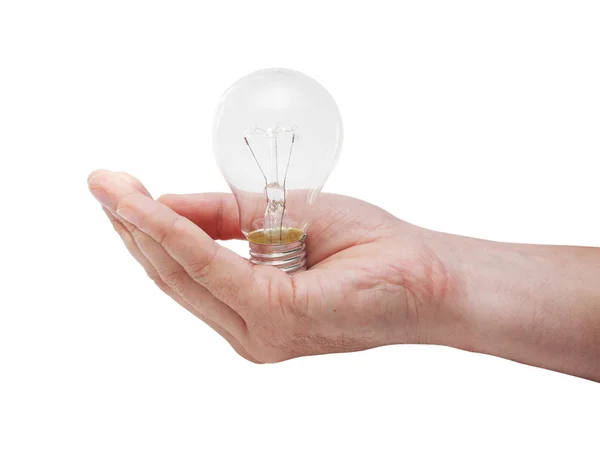 Energi lampa i man hand — Stockfoto