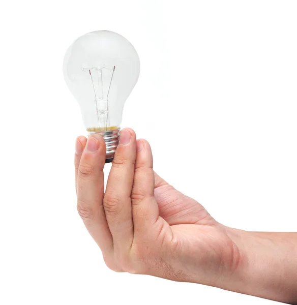 Человеческая рука держит энергетическую лампочку — стоковое фото