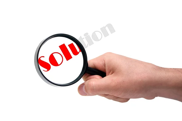 Solution word under magnifier — Stock Photo, Image