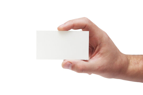 Card in man hand isolated on white
