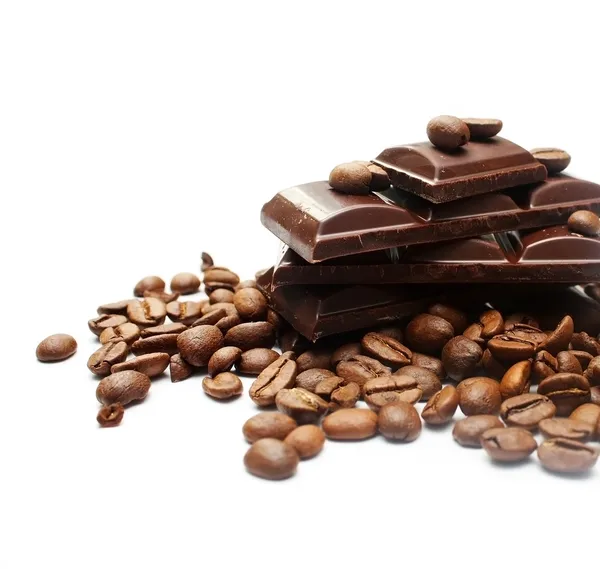 Pezzi di cioccolato e chicchi di caffè — Foto Stock