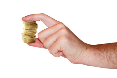 Stack of coins in man hand clipart