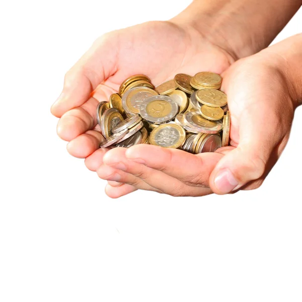 Coins in man hands — Stock Photo, Image