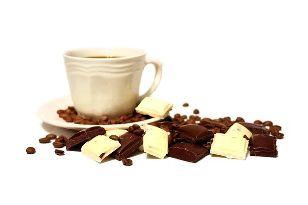 Kopje koffie en chocolade — Stockfoto