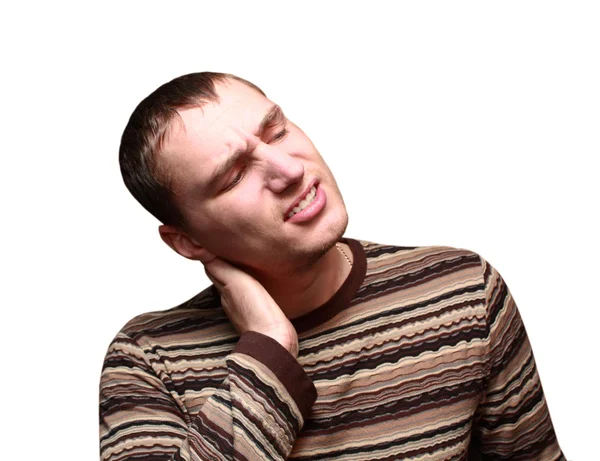 Jonge man met nek pijn — Stockfoto