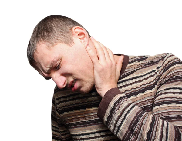 Mladý muž s krku bolest — Stock fotografie