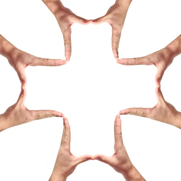 Kreuzschild aus Menschenhand — Stockfoto