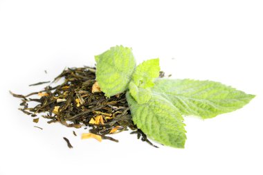 Green tea with mint leaf clipart