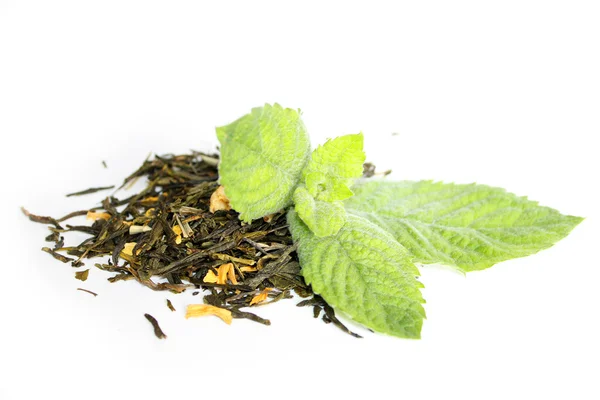 Tè verde con foglia di menta — Foto Stock