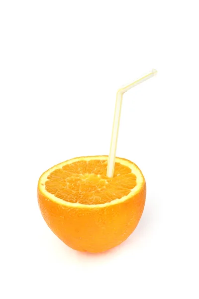 Mitad de naranja con paja —  Fotos de Stock