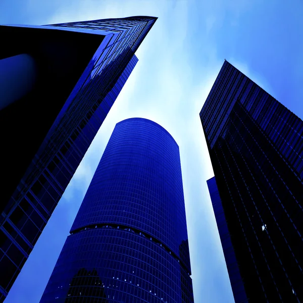 Underside view to business skyscrapers — Stock Photo, Image