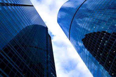 View to blue skyscrapers towers clipart