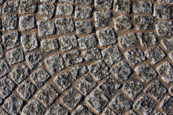 Close up of cobblestones in a churchyard