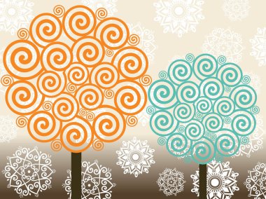 Vector set of spiral pattern tree clipart