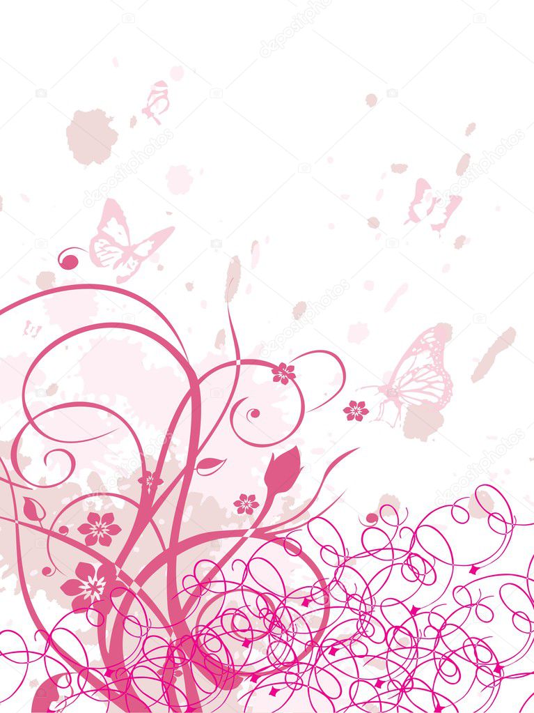Grungy background with swirls, butterfly