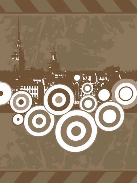 Grungy bakgrund med stadsbilden, cirkel — Stock vektor
