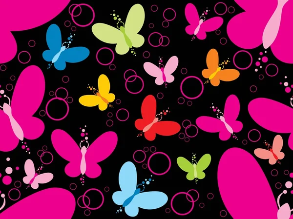 黒の背景にカラフルな蝶 — ストックベクタ