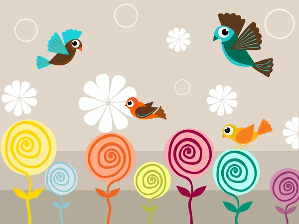 Background with colorful birds — Stock Vector