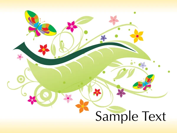 Feuille créative avec floral et papillon — Image vectorielle