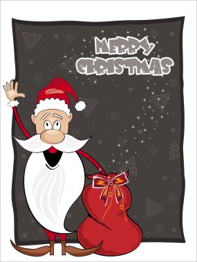 Background with santa holding gift bag clipart