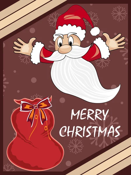Arrière-plan avec Père Noël, sac cadeau — Image vectorielle