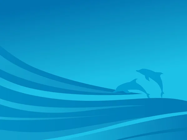 Ondas e golfinho no mar, papel de parede — Vetor de Stock