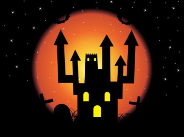 Night background with scary house clipart