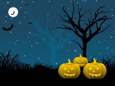 Background with pumpkin, retro tree clipart