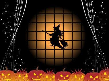 Background with witch, pumpkin clipart