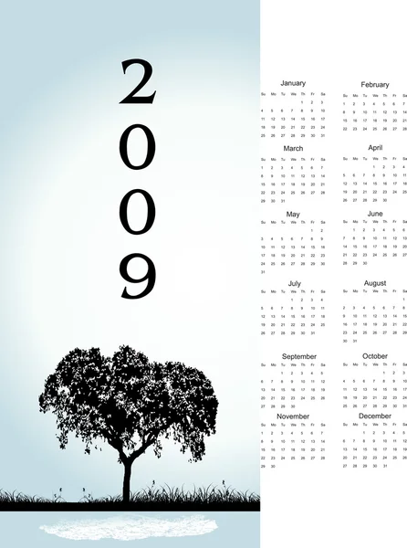 2009 树日历与空间的文本 — 图库矢量图片