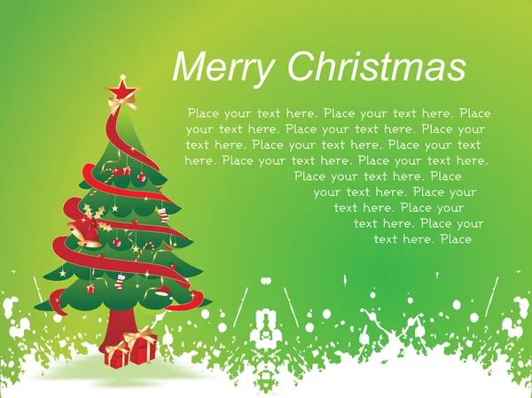 Grunge mit geschmücktem Weihnachtsbaum, Geschenk — Stockvektor