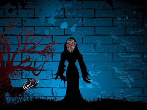 Grungy fond mural avec sorcière — Image vectorielle