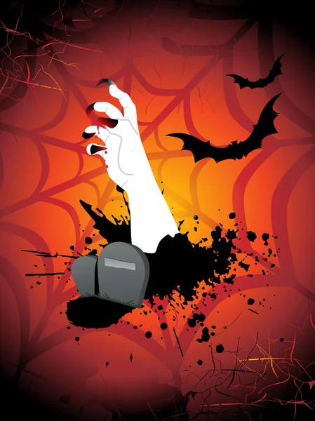 Grungy mão, morcego no fundo da teia de aranha —  Vetores de Stock