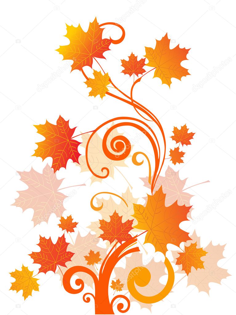 Autumn tree branch, illustration