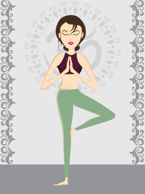 Girl doing yoga with abstract background clipart