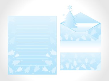 Xmas letter head and envelope with tree clipart