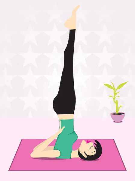 Chica haciendo yoga con fondo de estrella — Vector de stock