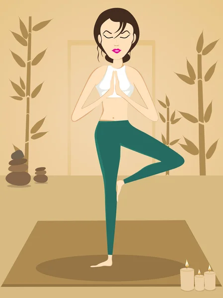 Chica haciendo yoga con fondo — Vector de stock