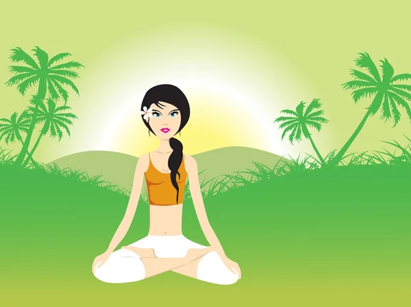 Ragazza che fa yoga in giardino backround — Vettoriale Stock