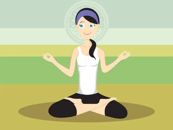 Lady gör yoga i bakgrunden — Stock vektor