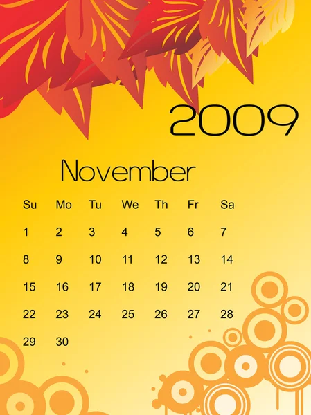 Vektor, kalender för 2009 med blad — Stock vektor