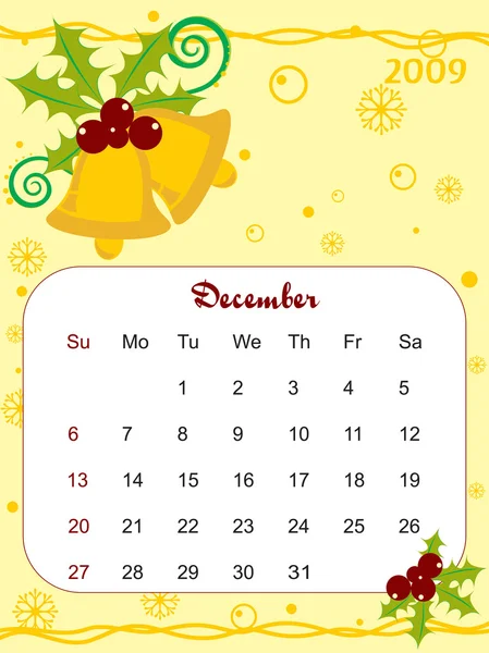 Вектор, календар на 2009 рік з різдвяним дзвінком — стоковий вектор