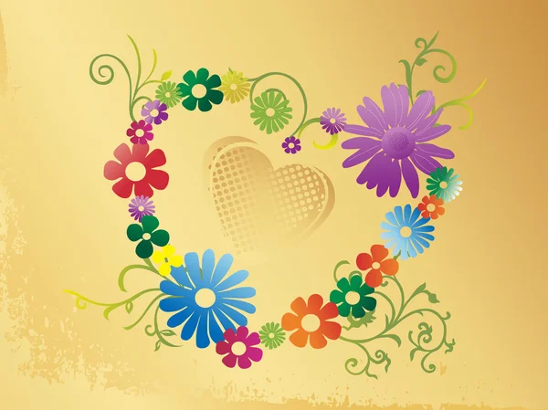 Valentines çiçek kalp ile arka — Stok Vektör