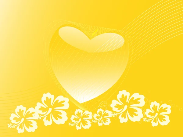 Žlutý nápis srdce květinový motiv — Stockový vektor
