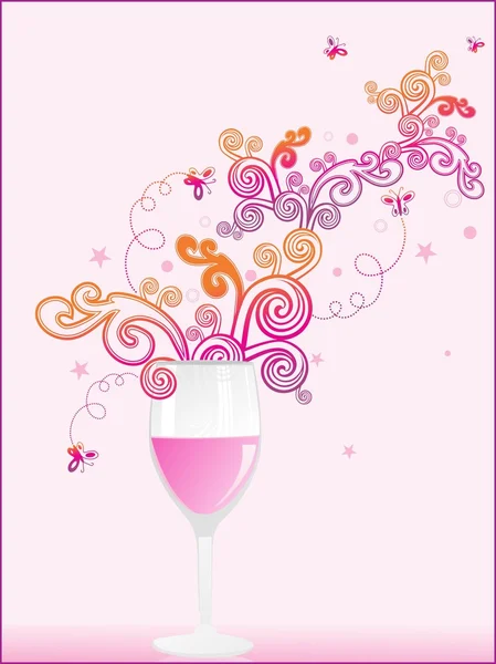 Spiralmuster mit rosa Weinglas — Stockvektor